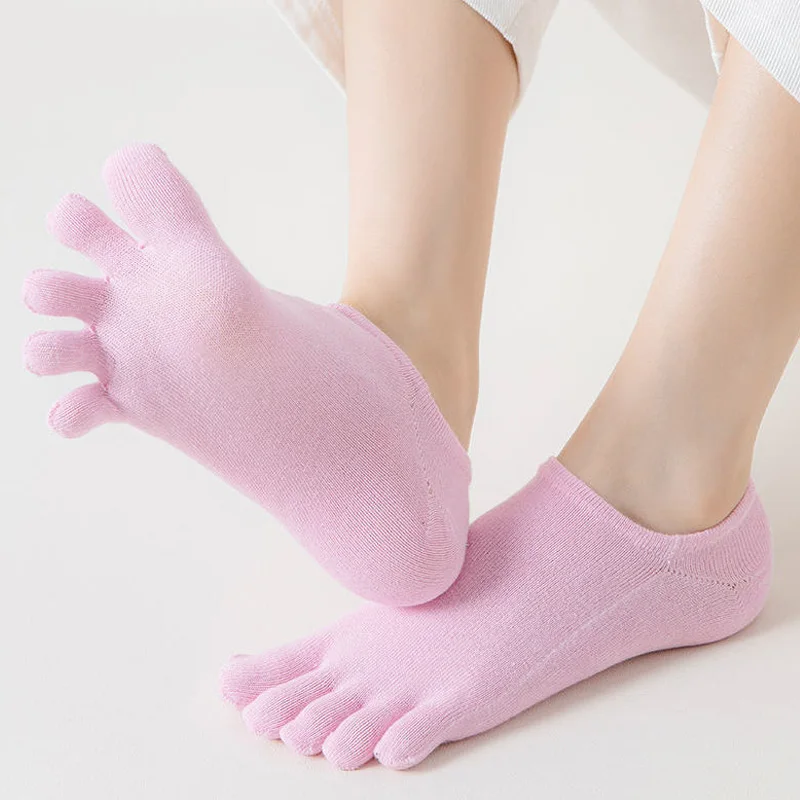 cotton socks 5 Pairs Summer Invisible Toe Socks Woman Girl Cotton Thin Solid Soft Shallow Mouth Breathable Deodorant No Show 5 Finger Socks