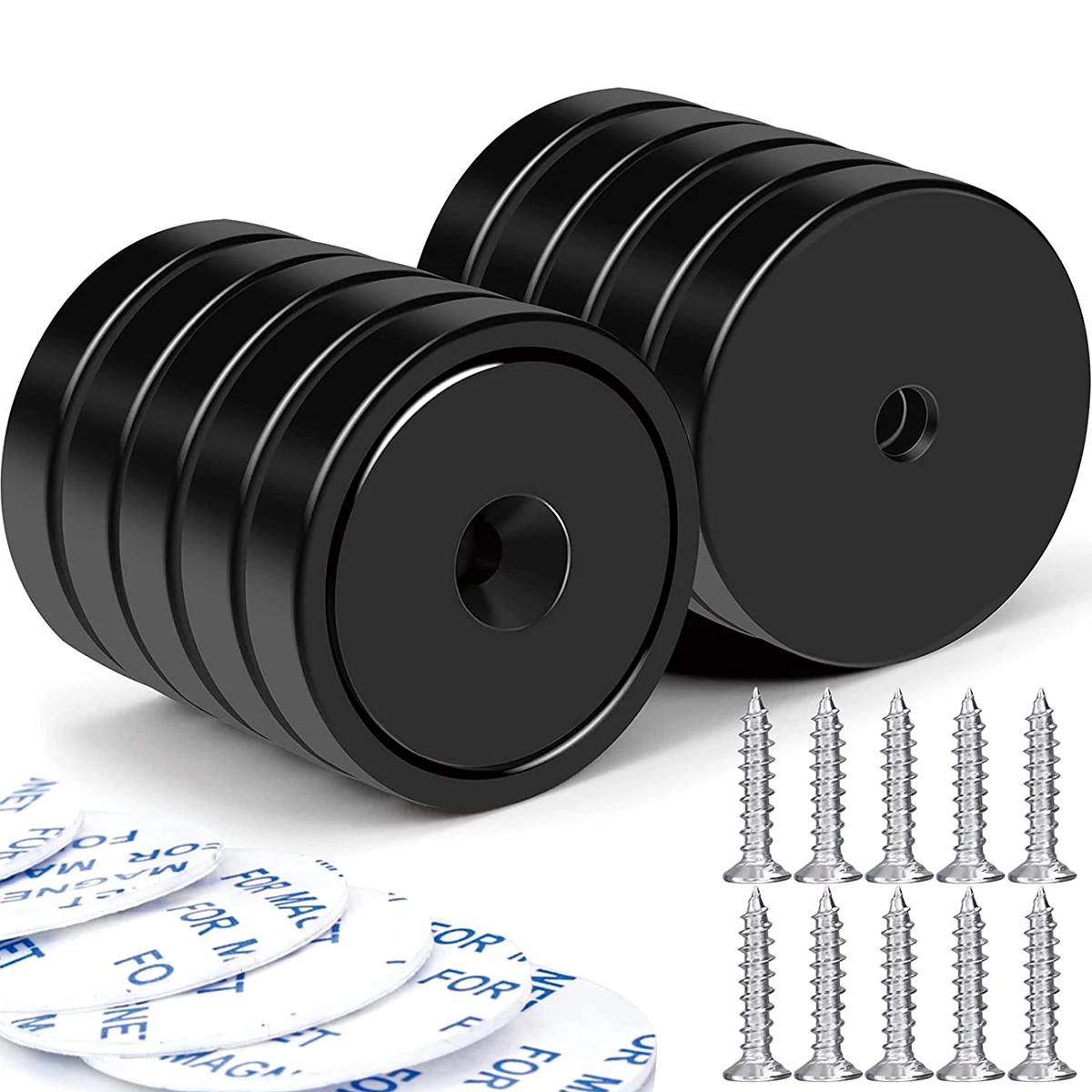 

10Pcs Neodymium Magnet with Countersunk Hole 110LB Heavy Duty Round Base Rare Earth Strong Magnet w/ Adhesive Tapes and Screws