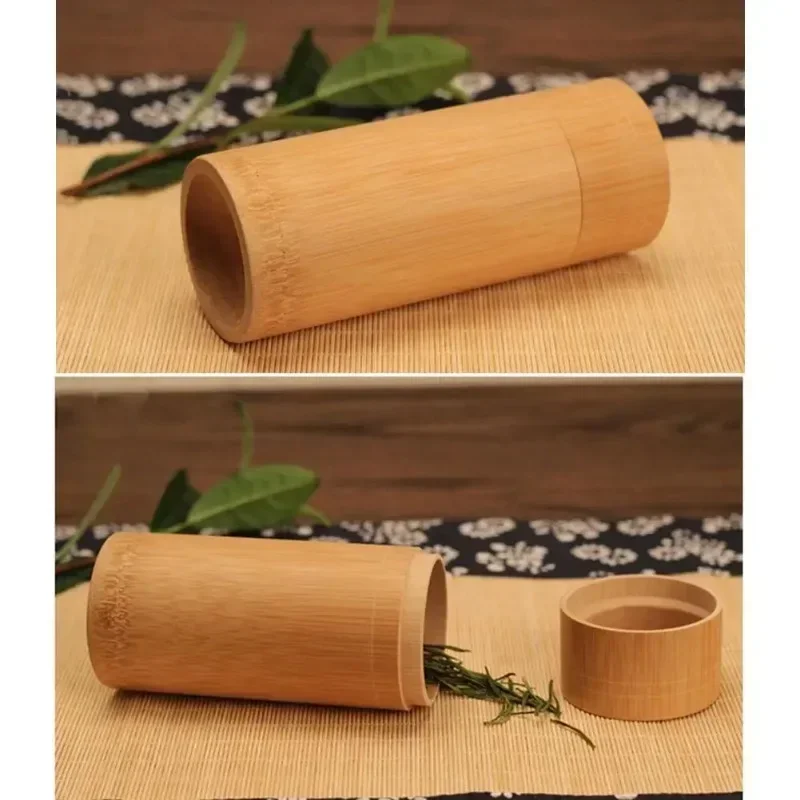 Bamboo Straight Tea Can Storage Boxes Small Travel Sealed Portable Tea Coffee Container Small Jar Tea Caddy Organizer dropship 4