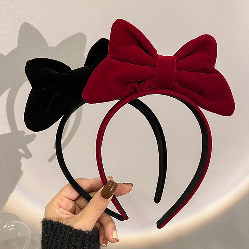 Christmas red velvet bow headband for women's autumn and winter cute birthday headbands internet famous 2025 hair accessories