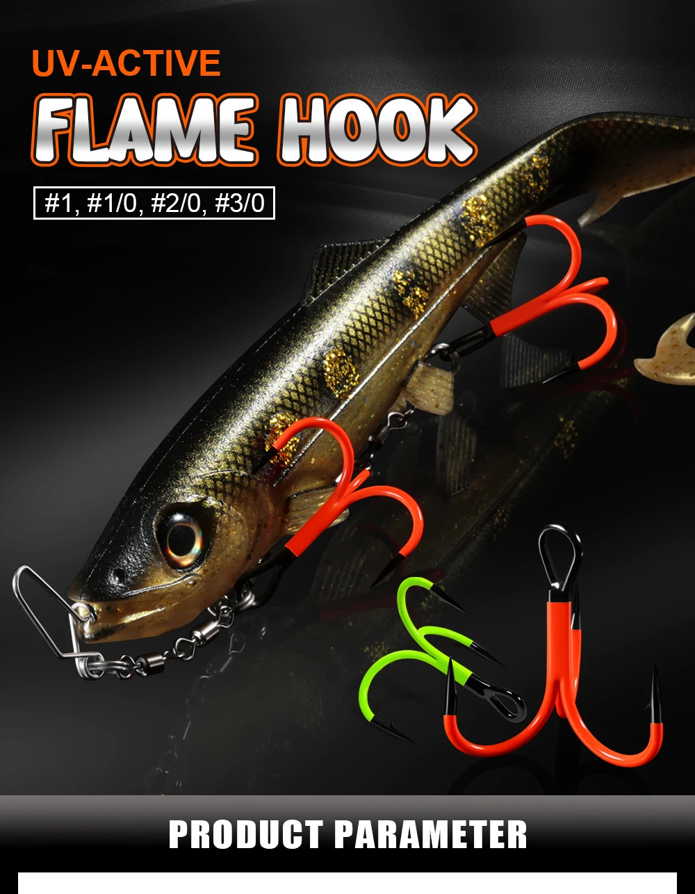 Description Picture 2 of itemSpinpoler UV Orange Lure Fishing Hook Super Strong Treble Fishhook #1 #1/0 #2/0 Carbon Steel Saltwater Bass Anticorrision Hooks