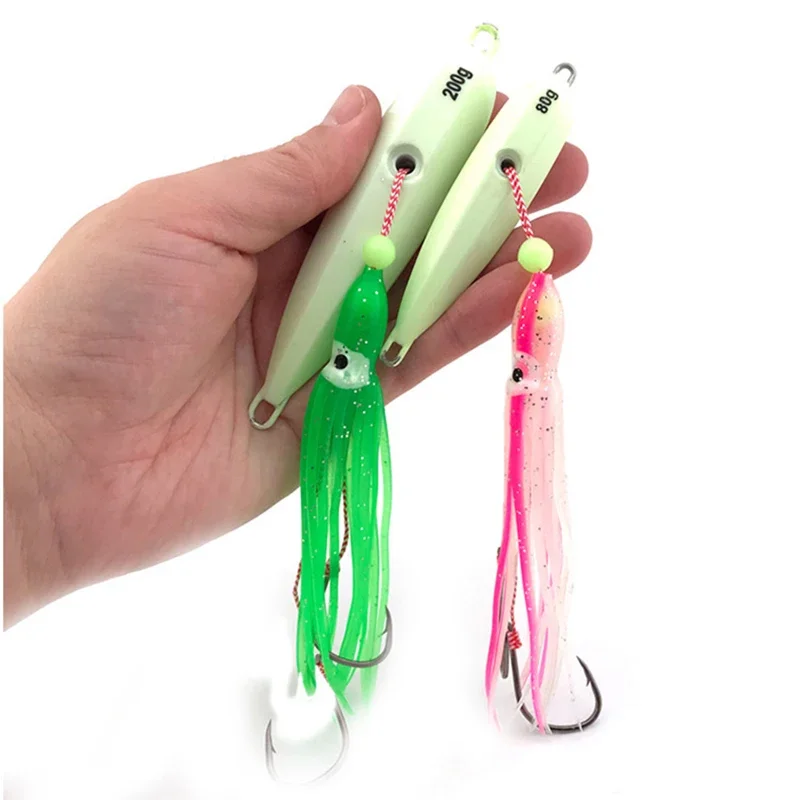 1Pcs Inchiku Jig Lures 40g-200g Slow Metal Jig Luminous Squid Hook Sinking Saltwater Spinning Fishing for Marlin Snapper Grouper