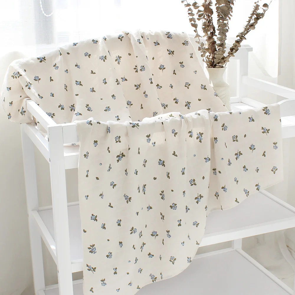 100% Organic Cotton Baby Muslin Swaddle Blanket Lavender Floral Leaves Printed Soft Newborn Wrap 4