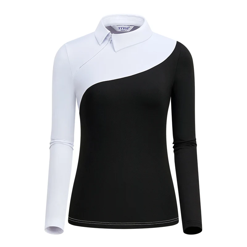 

TTYGJ 2023 New Autumn Golf Women's Clothing Long Sleeve T-shirt Shirt Collar Panel Contrast Sunscreen Slim Fit Top