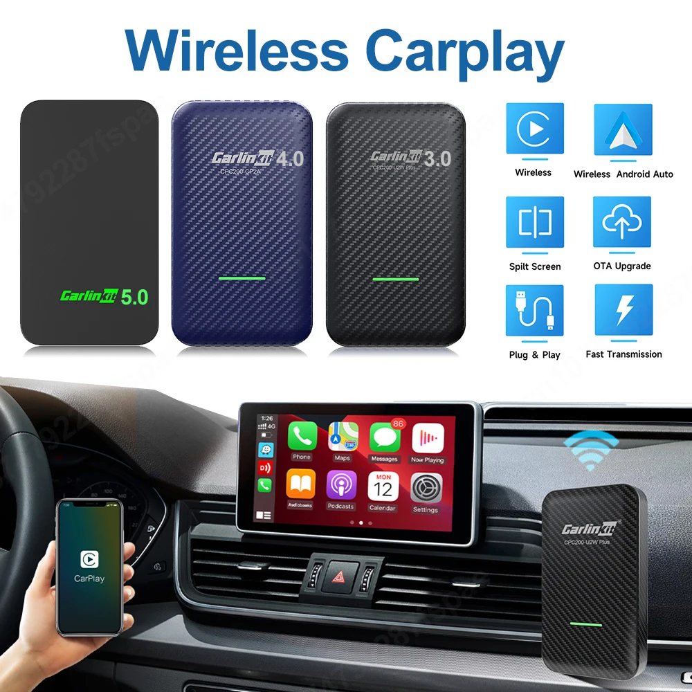 2-6 Carlinkit 4.0 Wireless Carplay Box Plug And Play Android Auto Adapter  Wireless Dongle Smart Technology Car Multimedia Player