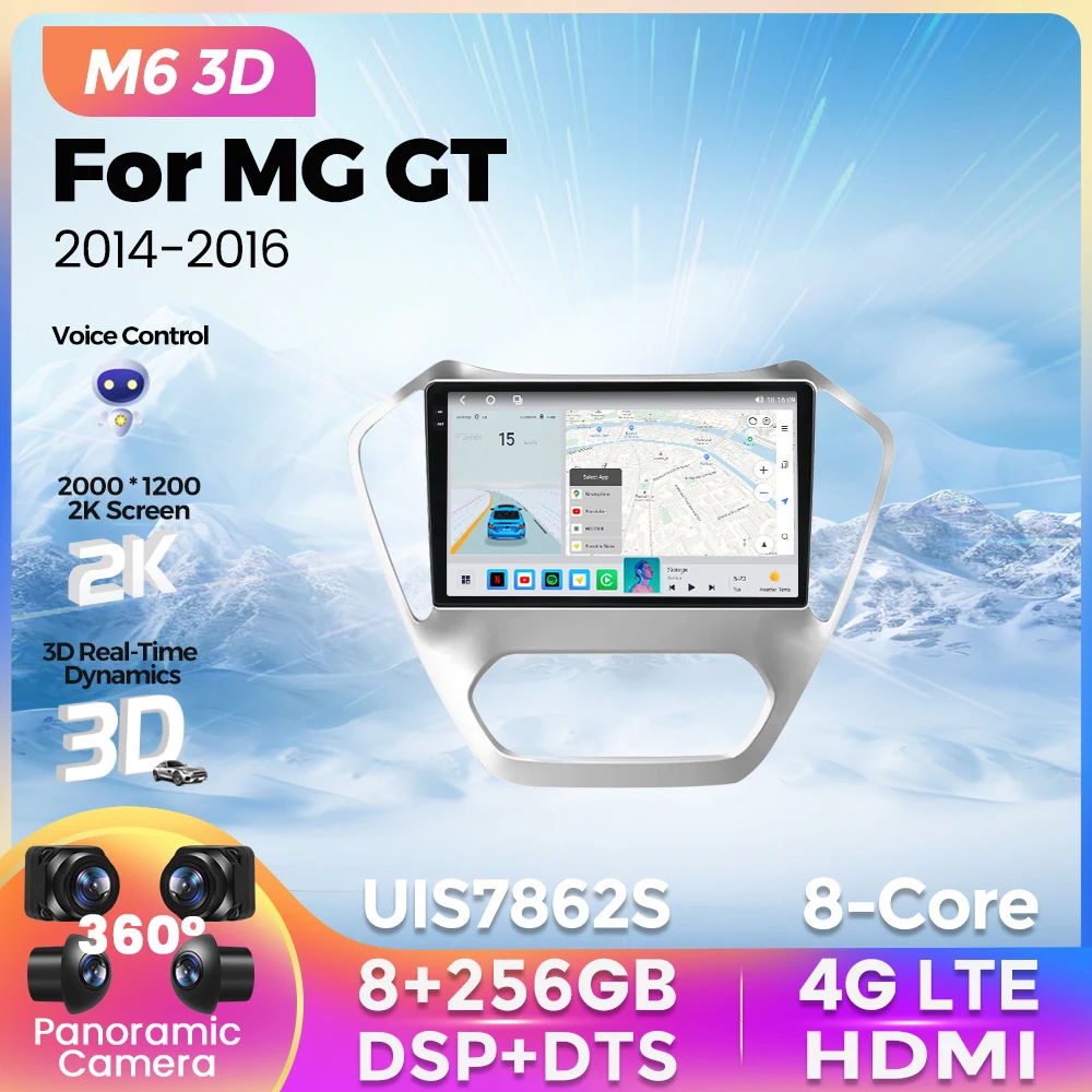 

M6 Pro 3D UIS7862S Wireless Carplay Car Radio 8G+256G For MG GT 2014 2015 2016 Android 12 Navigation GPS Multimedia Video Player