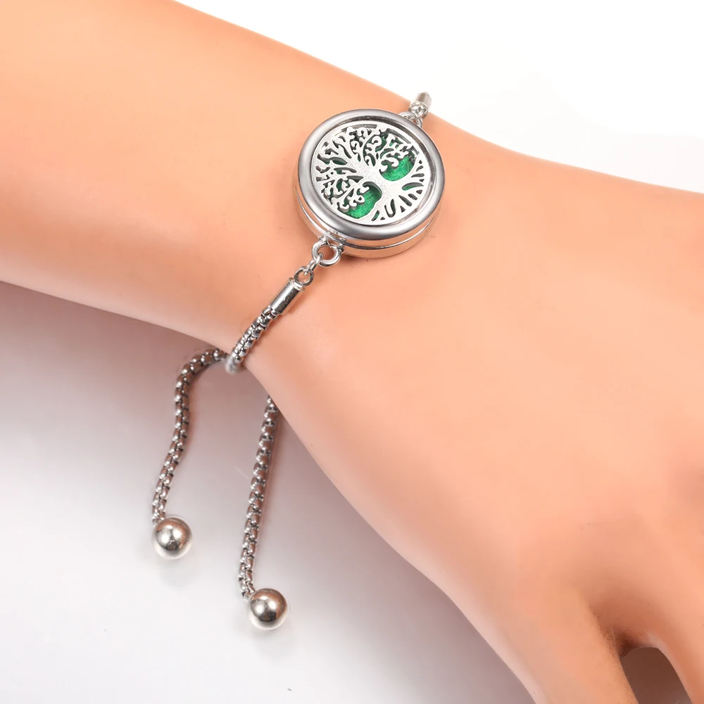 Flower Stainless Steel Pattern Aromatherapy Bracelet Essential Oil Diffuser Perfume Lockets Women Charm Bracelet Jewelry