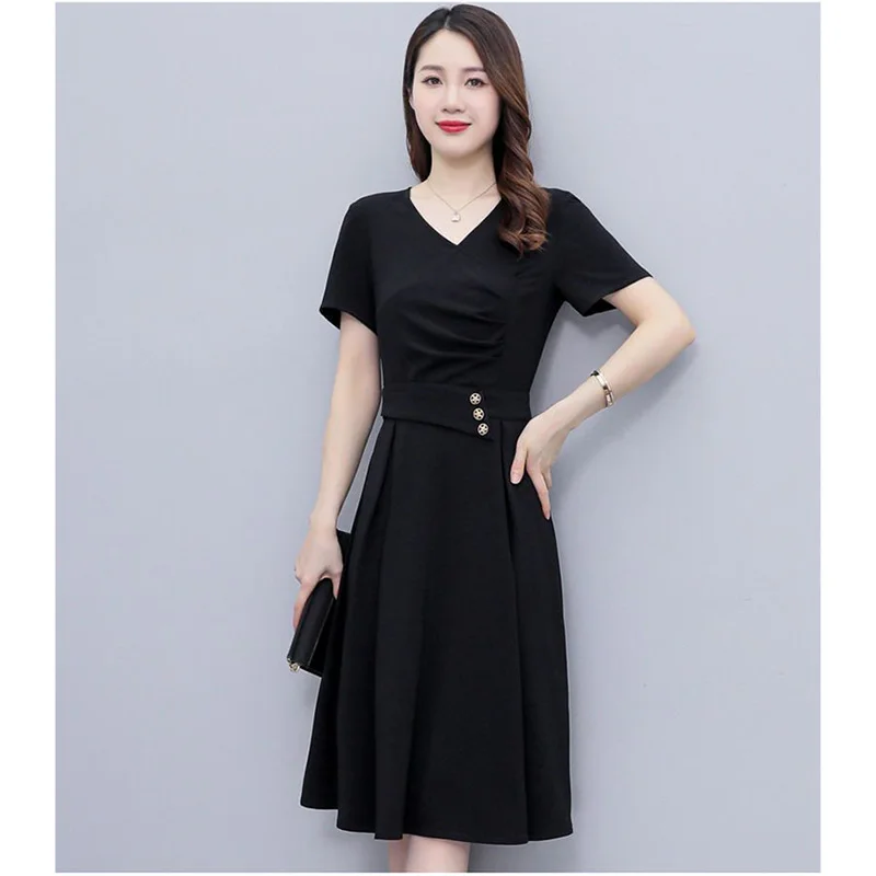 Elegant V Neck Midi Dress – Women’s Office Dress - Image 3