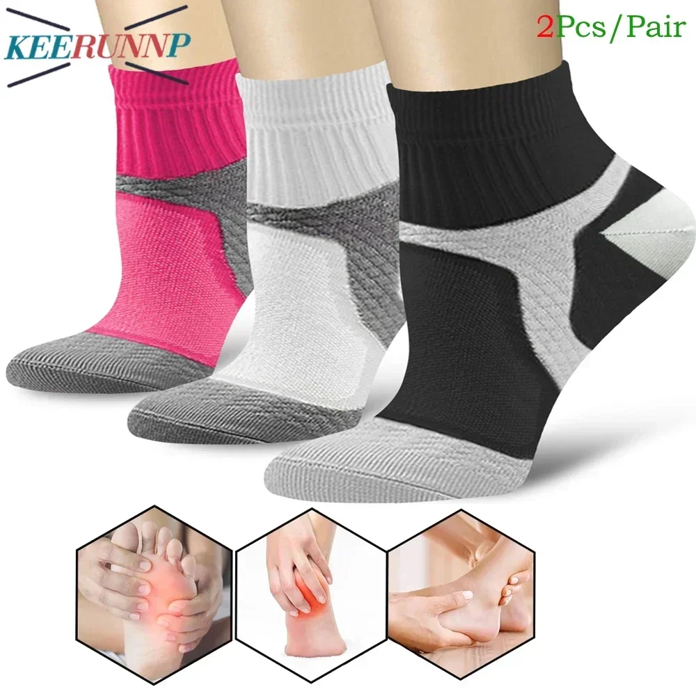 

1Pair Compression Ankle Support Socks for Women Men - 15-20 mmHg for Coolmax Wicking,Cushioned Athletic,Plantar Fasciitis Relief