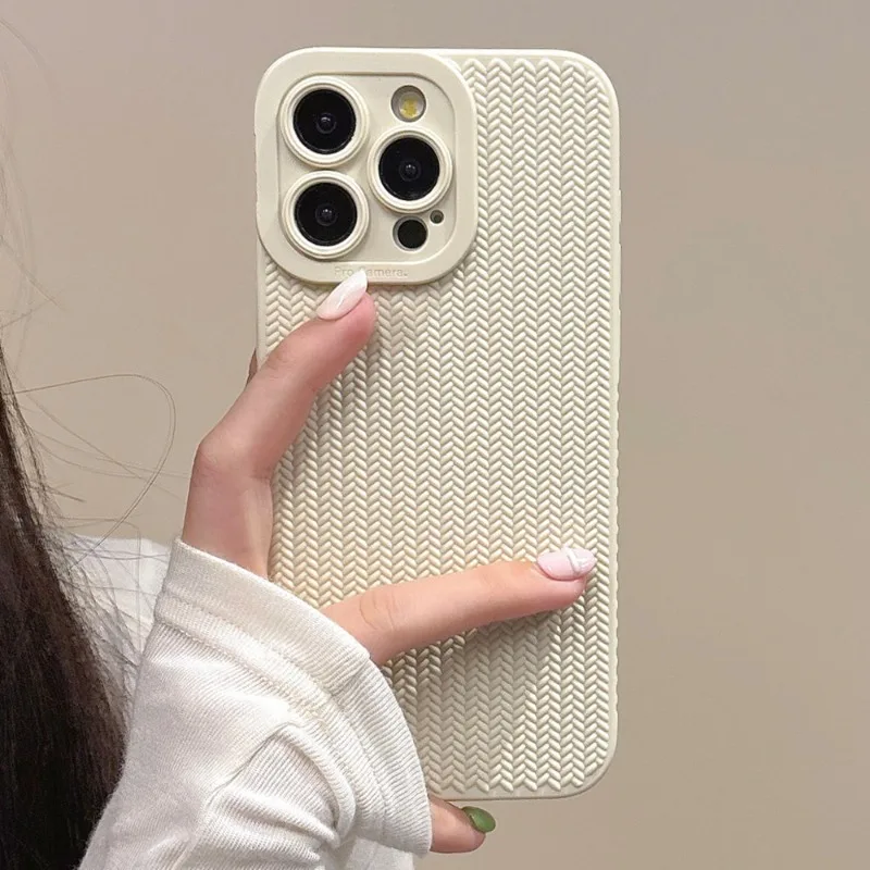 Elegant Fine Hole Woven Pattern Silicone Phone Case with Full Camera Protection & Shockproof Soft Bumper Cover
