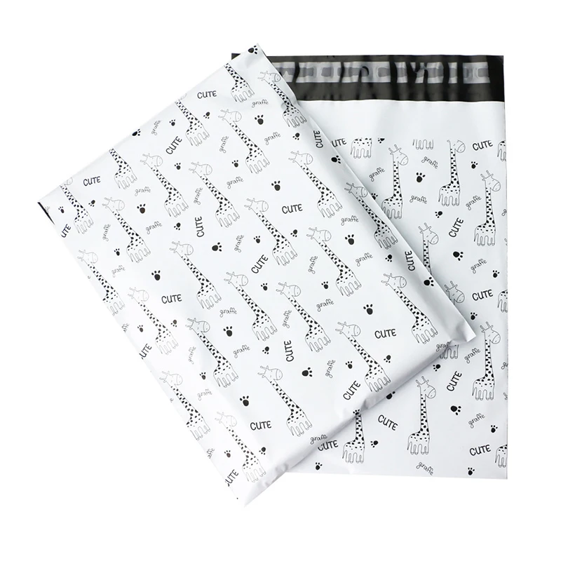 10Pcs/Lot White Plastic Shipping Bag Cartoon Giraffe Printed Courier Bags Self Adhesive Seal Express Envelope Packaging Supplies