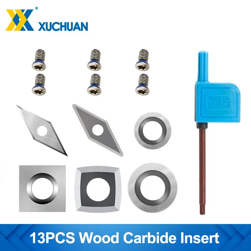13 stücke Hartmetall-wendeplatten Klingen für Detailer Hollower Finisher Rauere Drehen Werkzeuge Klinge Holz Drehmaschine Werkzeug
