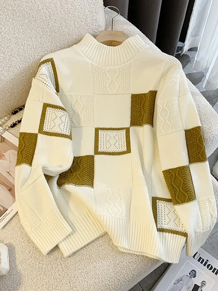 

Y2K Jacquard Loose Knit Sweater Pullover For Women Vintage Fashion Stylish Chic Tops Jumpers Long Sleeve Ladies Sweaters