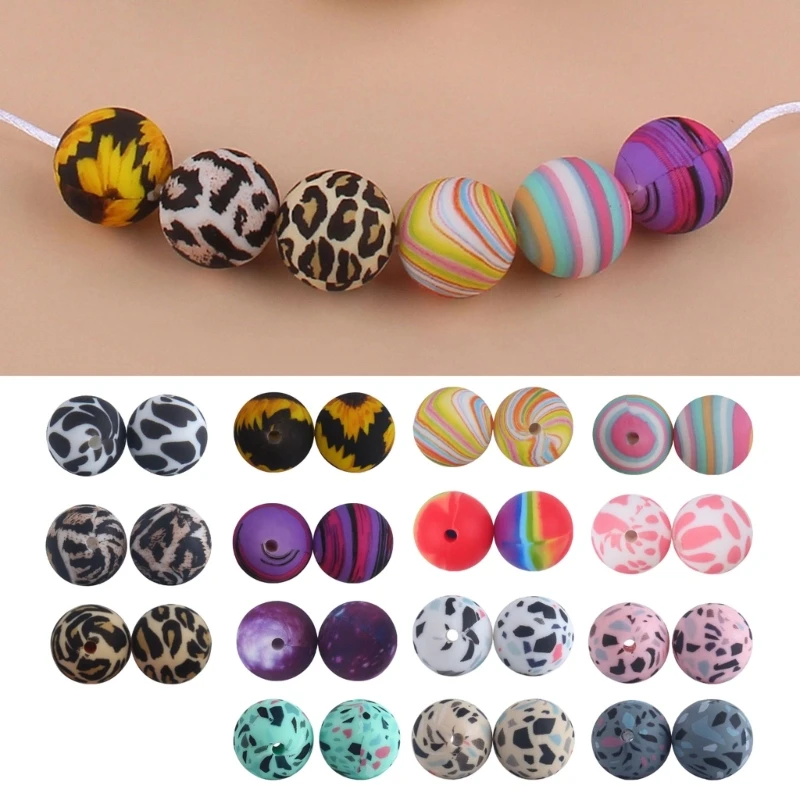 

15mm Silicone Beads Multicolor Round Silicone Beads DIY Pacifier Chain Necklace Bracelet Beads Set for Jewelry Making