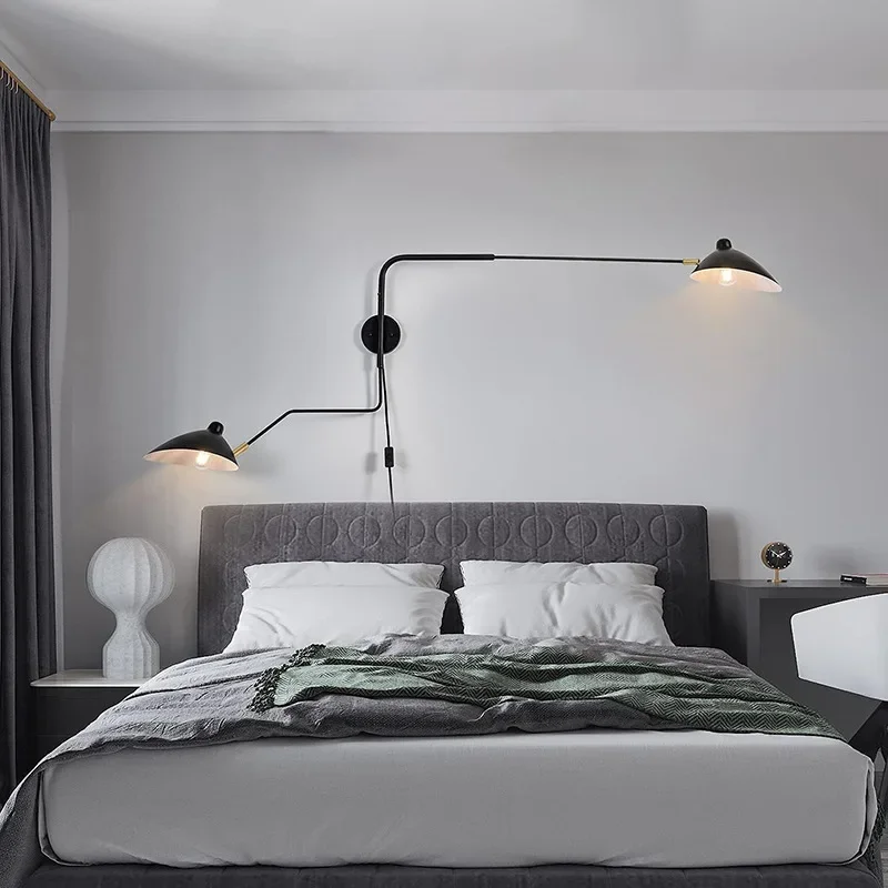 Rocking Arm Wall Lamp Plug Adjustable LED Retro Industrial Living Room Sofa Bedroom Bedside