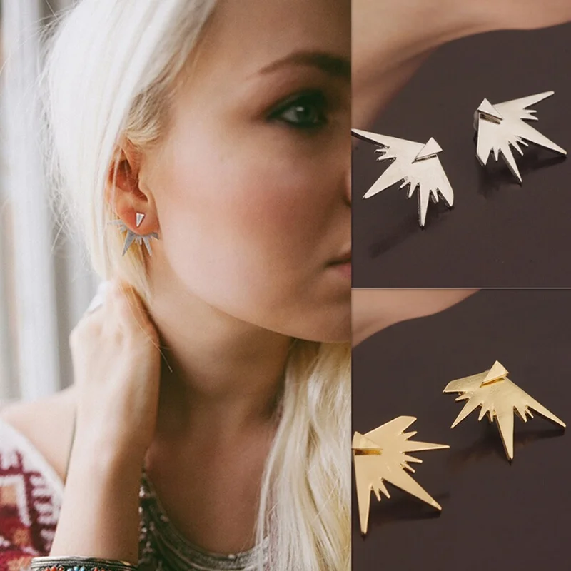 Women Fashion Bar Front And Back Spike Earrings Exaggeration Triangle Ear Jackets geometric earrings