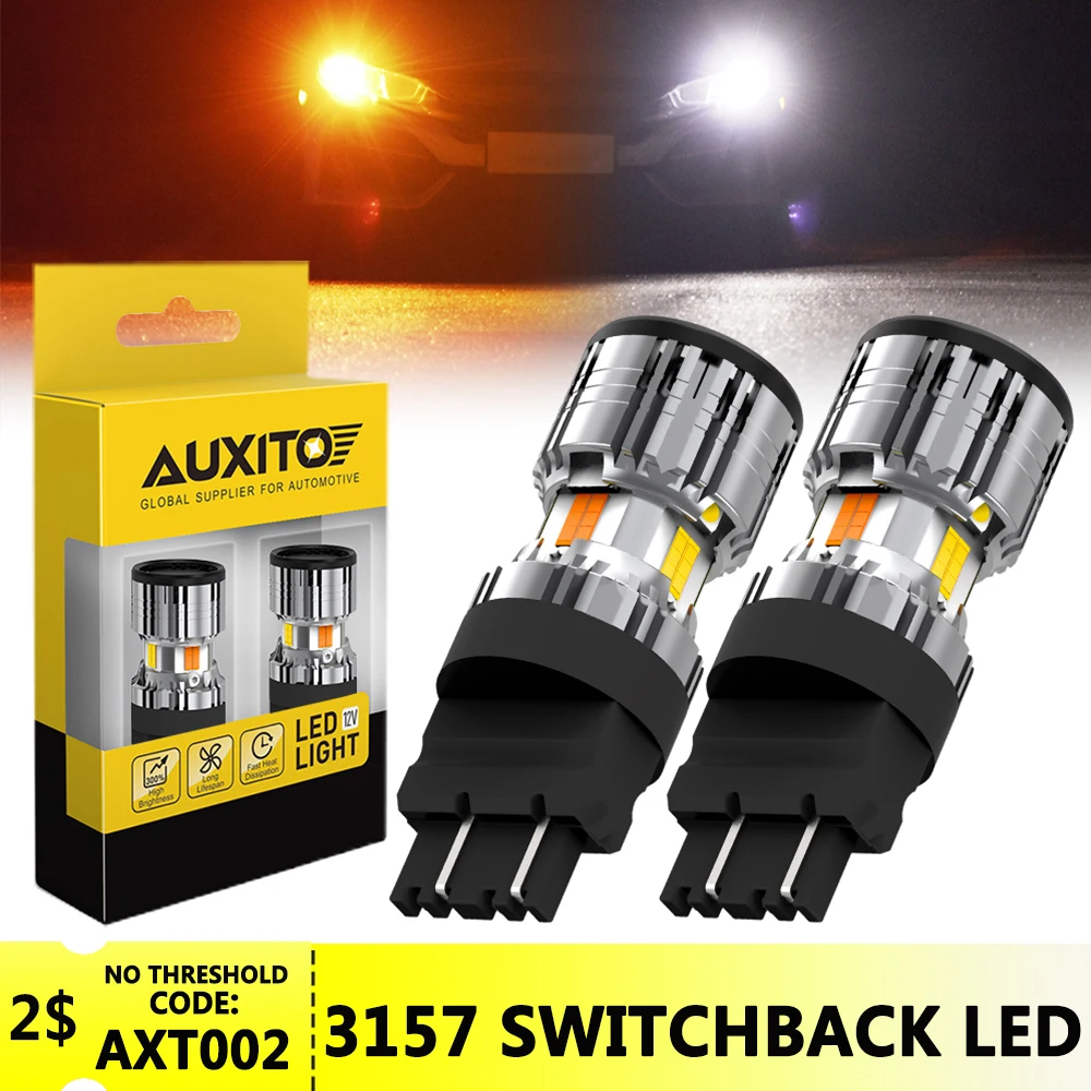 AUXITO2PcsT253157SwitchbackLEDBulbDualColorAmberWhiteCanbus