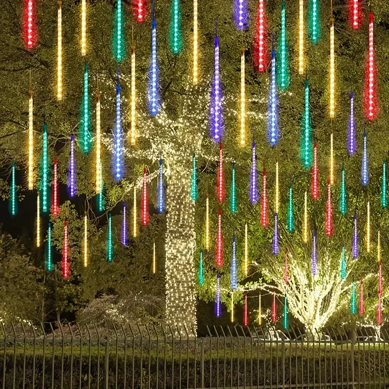 1/2/3/4 Set LED Meteor Shower Lights Falling Rain Fairy String Lights Christmas Holiday Snow Falling Icicle Cascading Lighting