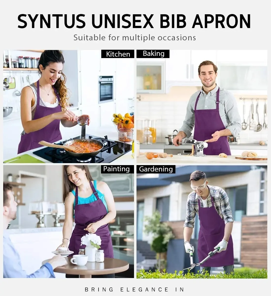 Plus Size 89cm Adjustable Apron with Pockets Kitchen Cooking ApronLong Bib Design Solid Color, Functional Wearable Kitchen Item – Detail 4