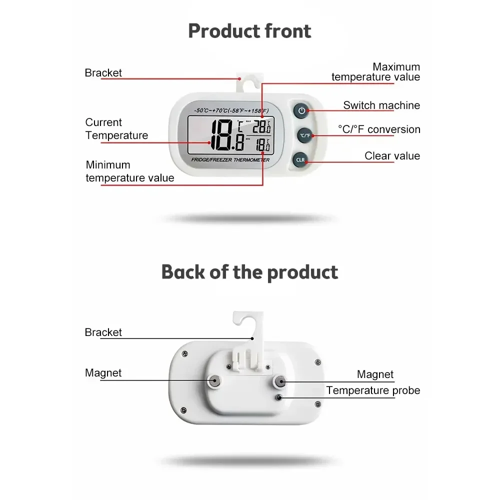 Refrigerator Thermometer Fridge Thermometer With Hook Anti-Humidity Electric LCD Display Digital Temperature Monitor