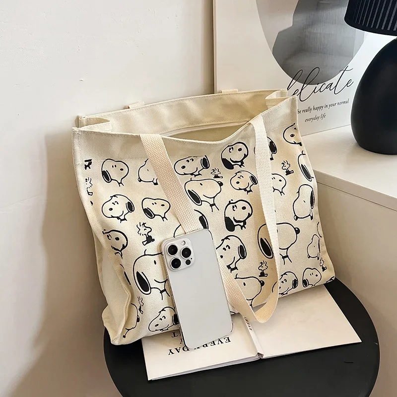 Snoopy Casual Canvas Women Bag Large Capacity Cartoon Print Shoulder Bag Fashion Female Tote Zipper Handbags Ladies Shopping Bag 5