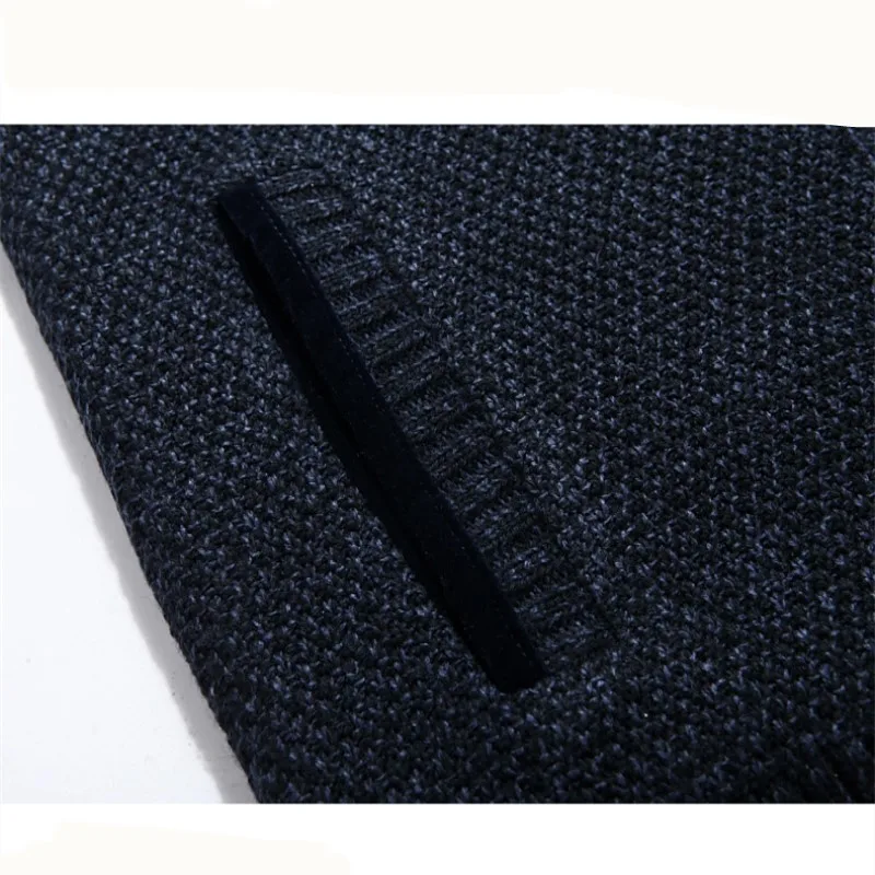 MEN SWEATERS WITH ZIPPERS THICK FLEECE WARM BLACK CASUAL  WINTER MEN CARDIGAN WOOL COTTON KNITTED JACKETS SWEATERCOAT 6