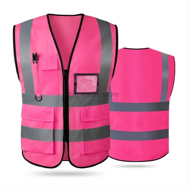 Chaleco de seguridad reflectante rosa para mujer, bolsillo frontal,  cremallera, alta visibilidad, cumple con los estándares ANSI/ISEA -  AliExpress