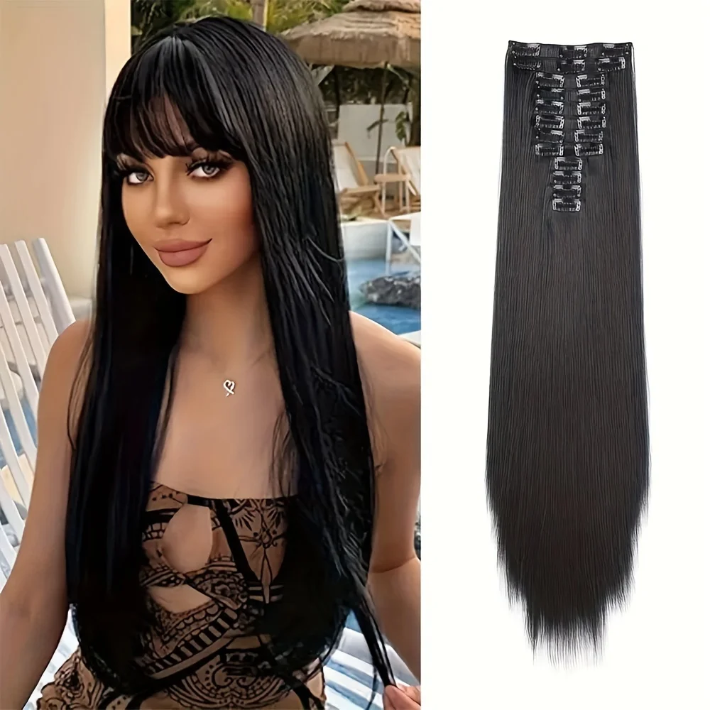 12pcs/a Set silky straight Synthetic wigs hair Extensions 22-Clips in Hairpieces Extension Increase hair volume Wig accessories