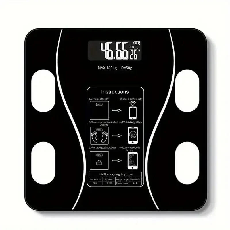 Intelligent Bluetooth Electronic Weighing Scale Percentage Wireless Digital Bathroom Scale 1pc Accurately Measures Body Fat. 3
