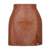 2024 New In Split PU Leather Skirt For Women High Waist Crocodile Pattern Black Office Lady Club Sexy Bodycon Mini Skirts 1