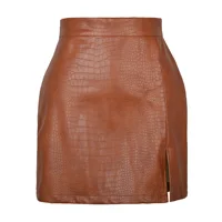 2024 New In Split PU Leather Skirt For Women High Waist Crocodile Pattern Black Office Lady Club Sexy Bodycon Mini Skirts 1