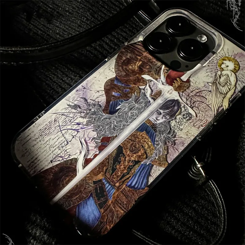 Vintage Angel Cross Feather Texture Phone Case with Retro Design