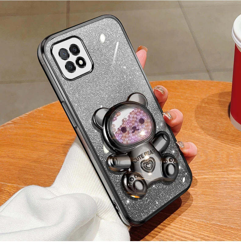 Coque de téléphone avec support à paillettes, ours mouvant, A 72, pour Oppo A78, A58, A97, A93, A92, A96, A95, A91, A74, A72, A83, A94, 4G, 5G_voghion.com