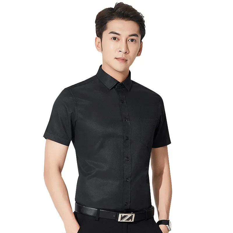 Plus Size 8XL 7XL 6XLSummer Men Shirt Short Sleeved Fashion Solid Twill Plain Male Shirts Formal Business White Camisa Masculina