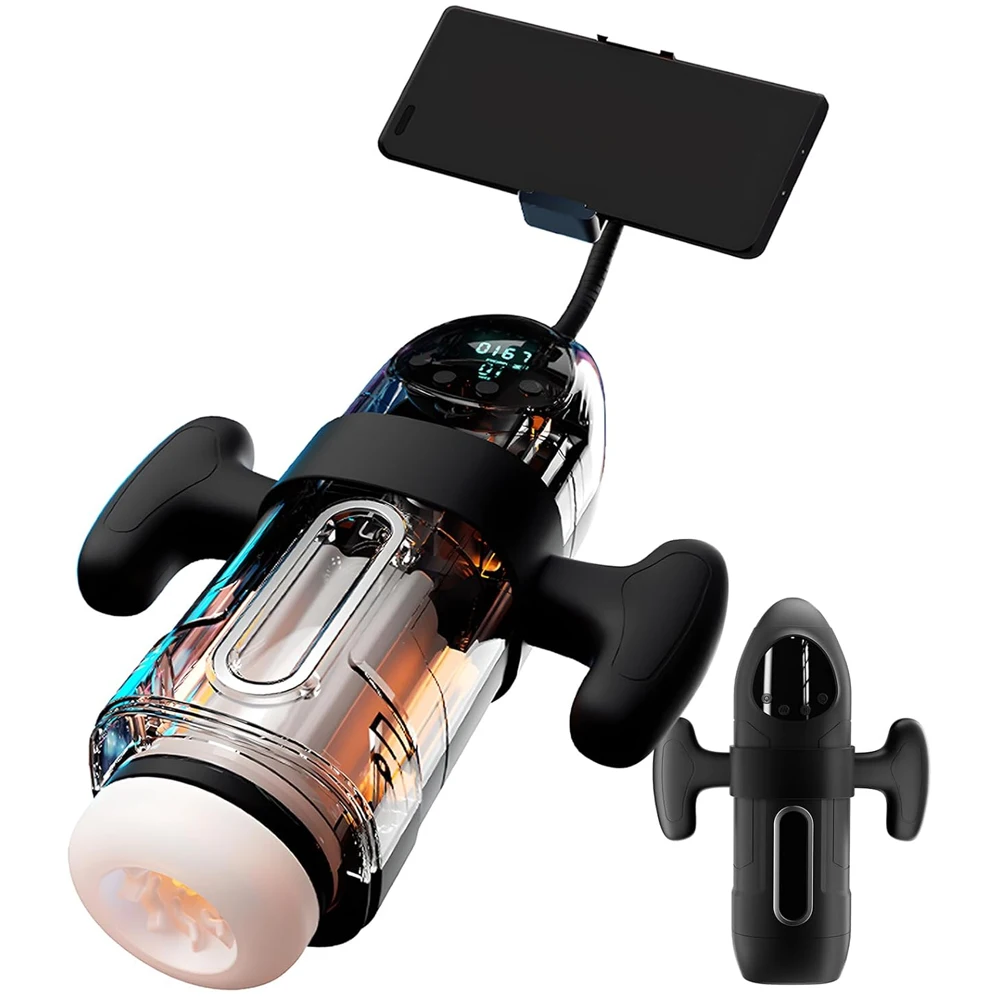 Electric Telescopic Sucking Vibration Sound Airplane Cup with Mobile Phone Holder For Male Masturbation Sex Toys Adult Products