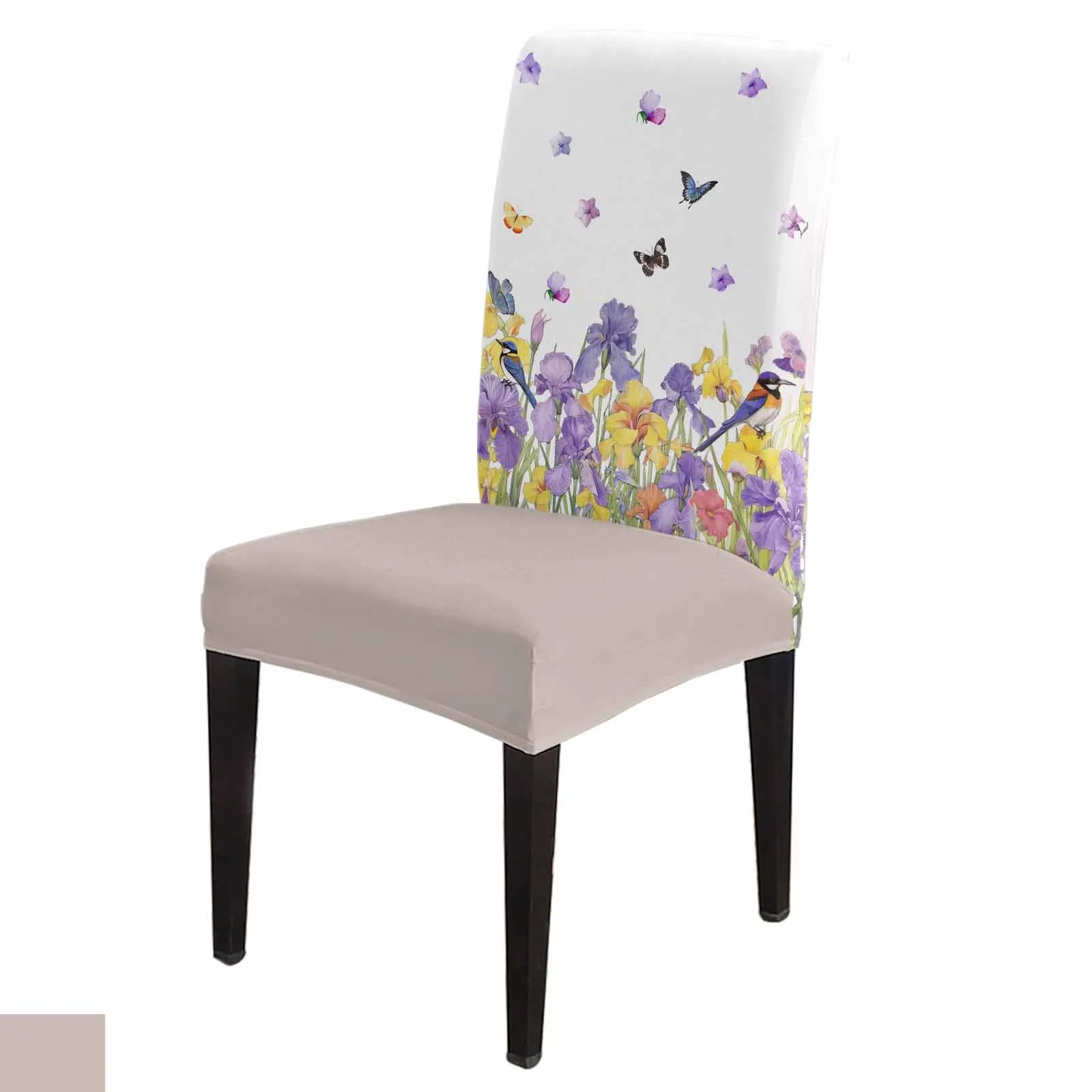 

Spring Iris Watercolor Butterfly Dining Chair Covers Spandex Stretch Seat Cover for Wedding Kitchen Banquet Party Seat Case