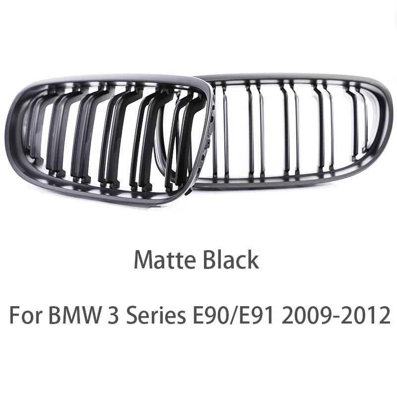 Carbon Fiber Print Grille Kidney Grill - Gloss Black & Chrome Silver Double Slat with M Color Accent