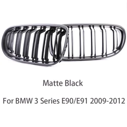 Carbon Fiber Print Grille Kidney Grill - Gloss Black & Chrome Silver Double Slat with M Color Accent (Matte Black)