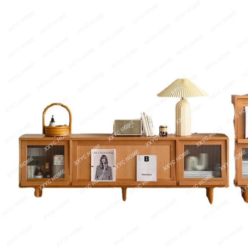 

Solid Wood TV Cabinet Coffee Table Combination Nordic Cherrywood Log Rattan Furniture Small Apartment Modern Minimalist Locker