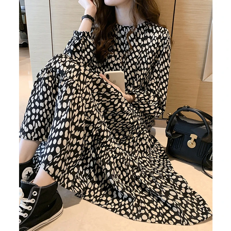 Chiffon Polka Dots dress for Women 2022 Spring New Loose Slimming French Retro Girl's Base Skirt Fashion