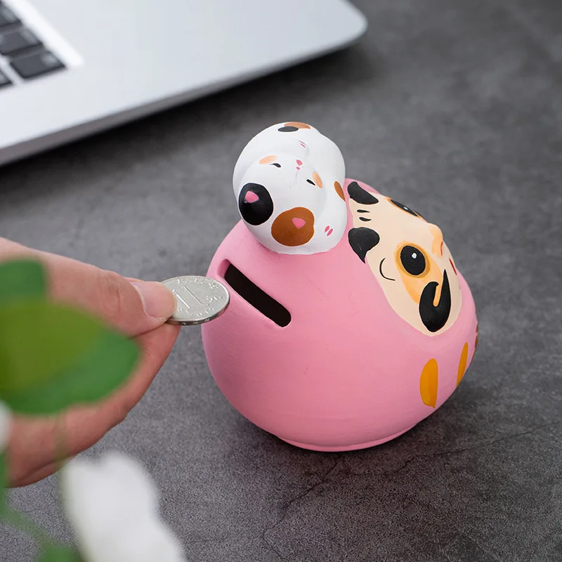 Piggy bank Japanese pottery Daruma Doll Crafts Lucky Charm Fortune Ornament Landscape Home Decor Miniature Accessories Gifts 2