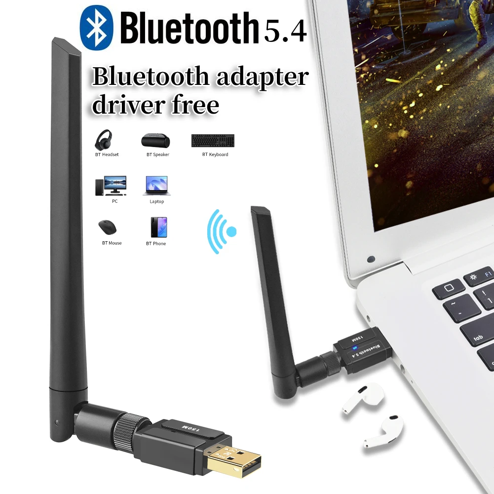 150M 블루투스 5.4 어댑터 무료 드라이버 USB 블루투스 동글 어댑터, PC 윈도우 11/10 마우스 키보드 오디오 리시버
