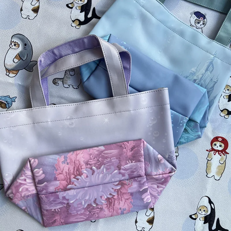 Disney Ariel The Little Mermaid PU Leather Handbag Cartoon Printed Large Capacity Tote Bag Girl Storage Backpack 2