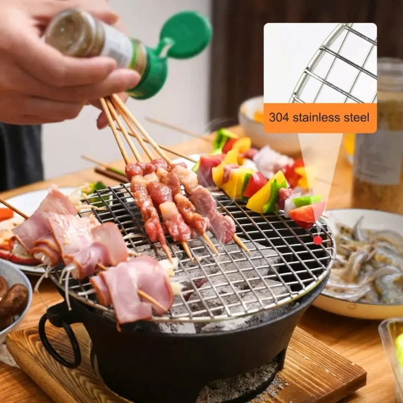 Cast Iron Grill Round Small Portable Korean Style Charcoal
