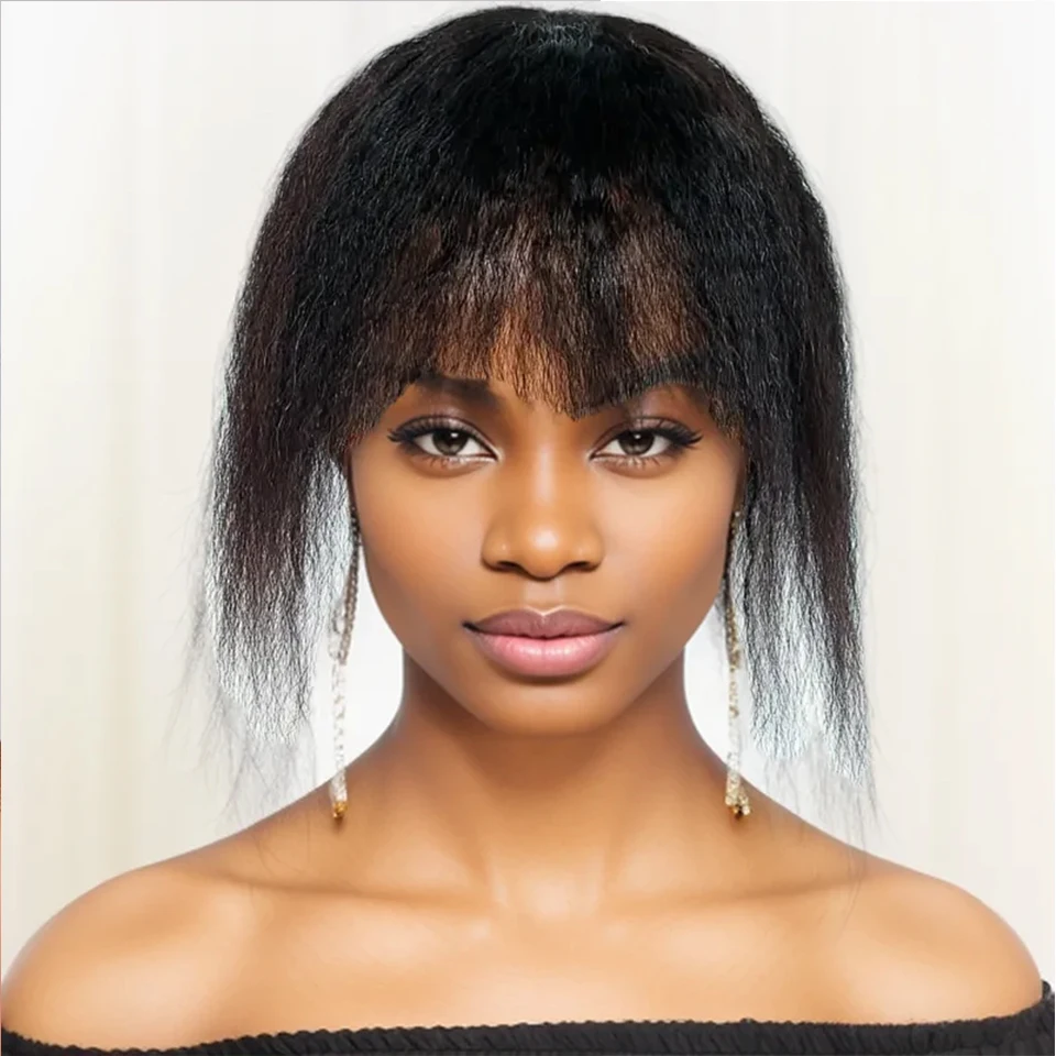 Human Hair Toppers With Bangs Invisible T Part Clip In Extensions For Women