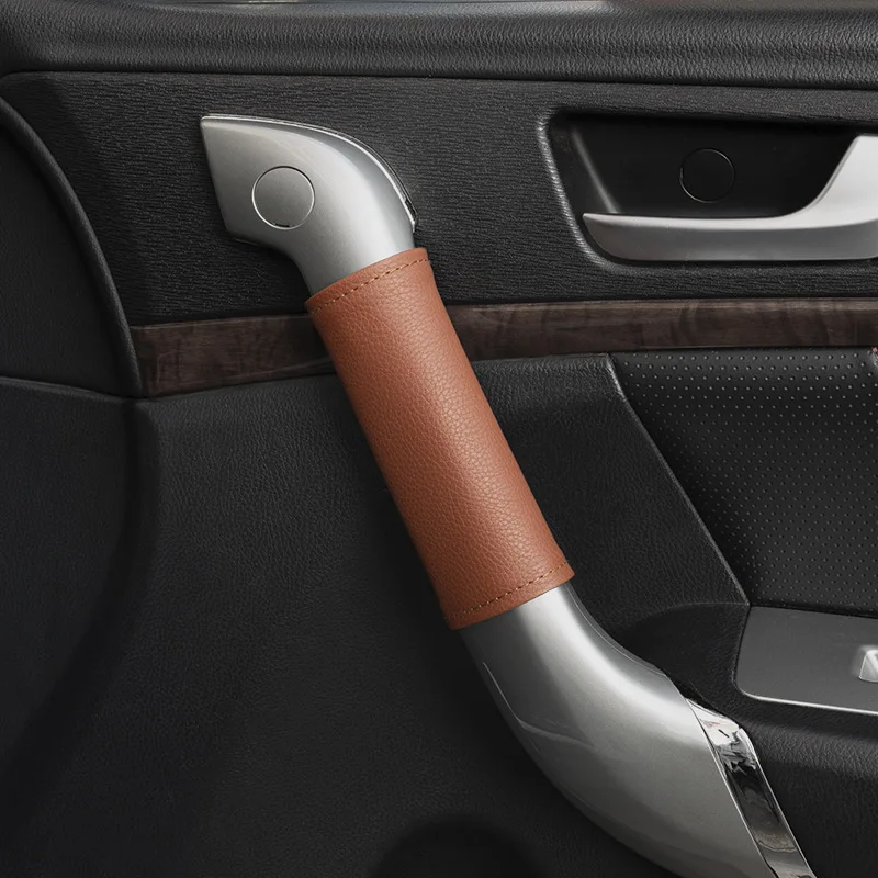 Premium Car Interior Door Handle Protector Covers - PU Leather Upholstery Armrest Trim, Set of 2