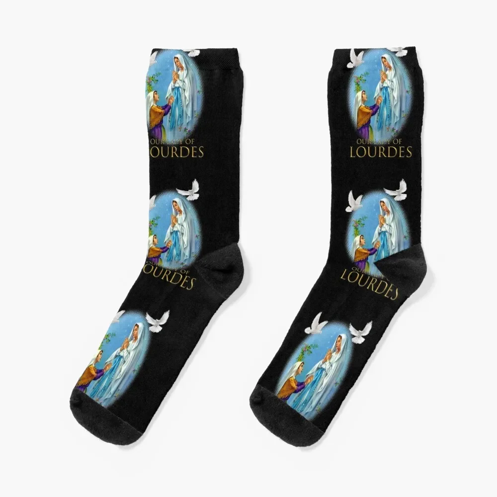 

Virgen de Lourdes Socks with print sport winter thermal christmas gift Socks For Man Women's