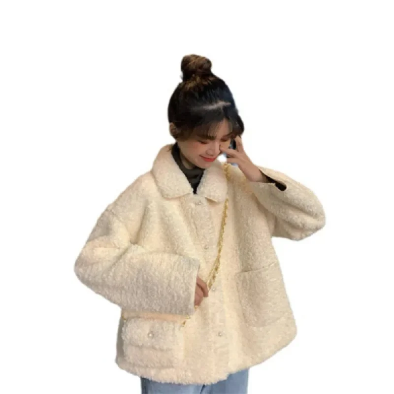 Plus Size Women's Thickened Warmth-Locked Lamb Velvet Jacket Autumn Winter Loose Cute Anti-Aging Fleece-Lined Sweatshirt Trendy - Image 5