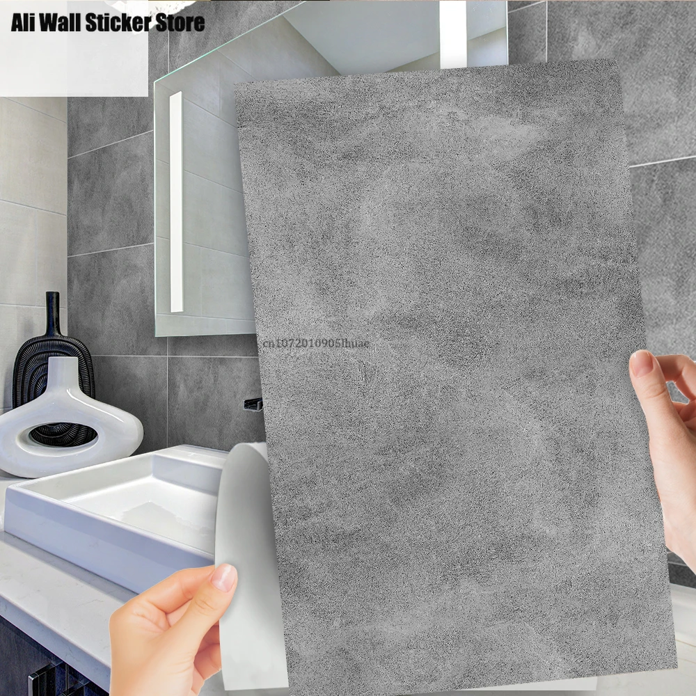 

30X60cm Light Gray Cement Wallpaper Floor Sticker Self-Adhesive Waterproof Tile Sticker for Bathroom Kitchen Home Decor