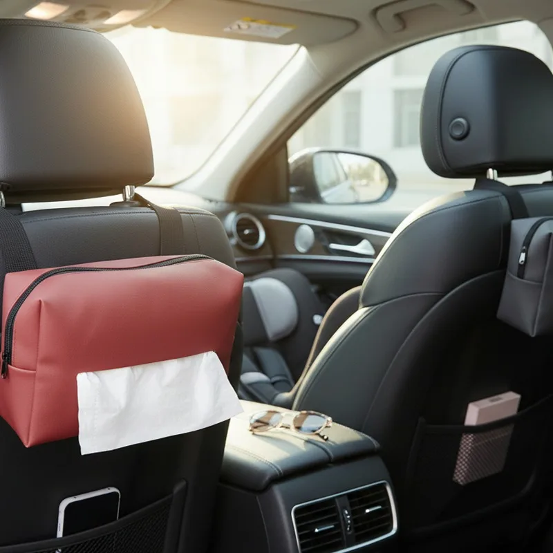Car Tissue Box Sunshade Seat Backrest Suspension Tissue Boxes Car Armrest Tissue Storage Auto Storage and Organization